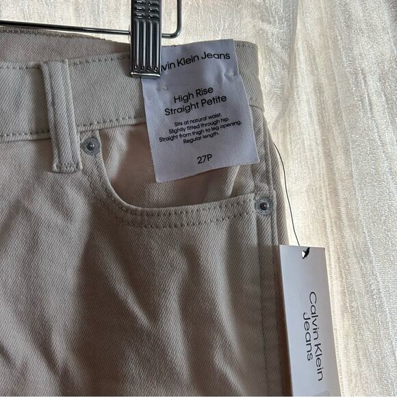 Calvin Klein Carpenter Jeans High Rise Straight Petite Pants Ecru Cream NWT 27P - Picture 2 of 8